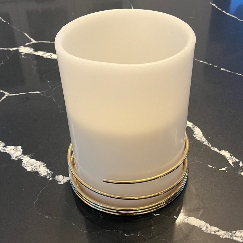 PartyLite Co.| Elegant Gold Base 3 Wick Candle Holder | Includes: Battery Candle